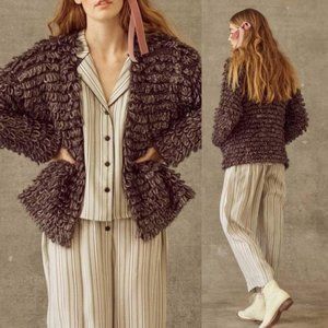 THE GREAT. Metallic Charcoal Monster Sweater Cardigan